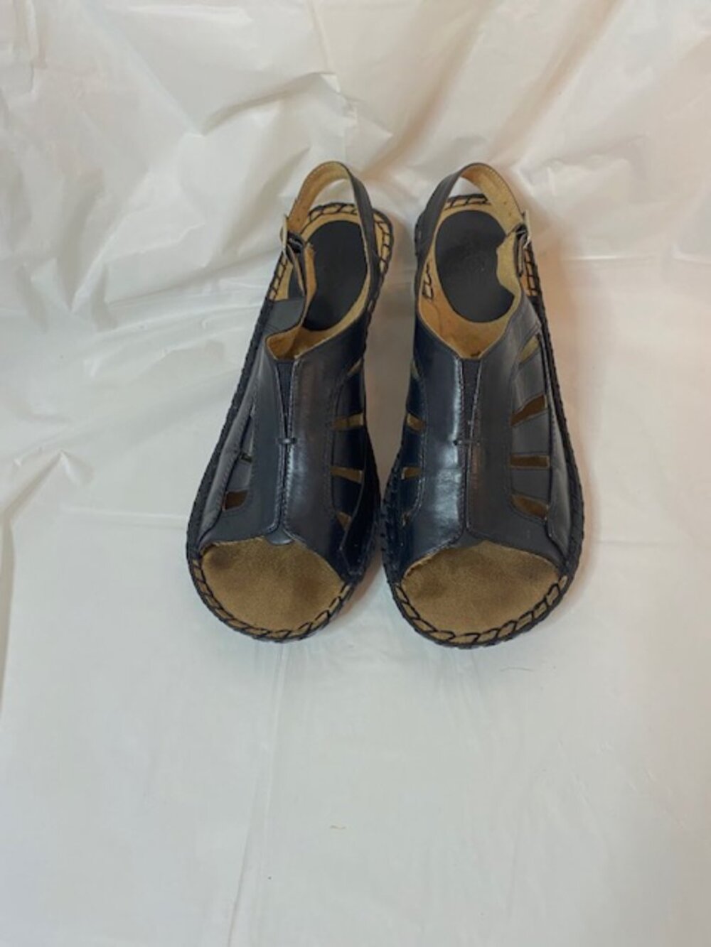 Duck Head Black Leather Slingback Wedge Sandals Women's Size 8M